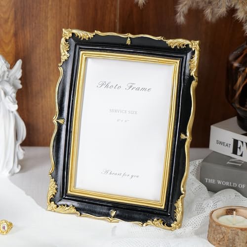 Cuspin 4x6 Picture Frame Black Gold Vintage Ornate Textured Resin Frame - Image 3