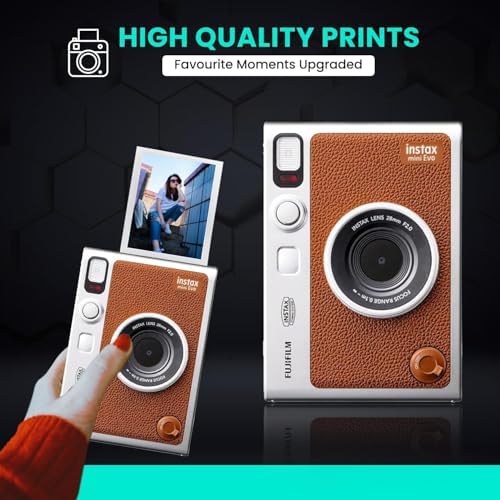 Fujifilm Instant Mini EVO Hybrid Camera Bundle with 20 Instant Film Sheets + 32GB Memory Card + Carrying Case + Flex Tripod + BluebirdSales Cleaning Cloth (Brown) - Image 2