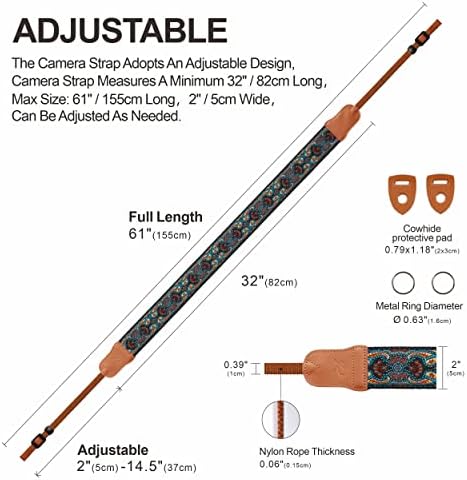 Padwa Lifestyle Mystic Blue Camera Strap - Double Layer Cowhide Ends,2" Pure Cotton Embroidered Woven Camera Straps,Universal Neck&Shoulder Strap Adjustable for All DSLR Cameras,Gift for Photographers - Image 5