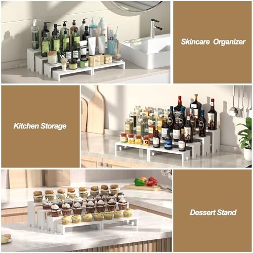 2 Set White Wood Tiered Riser Display Stands for Vendor Events,Stackable Wooden Cupcake Stand,Farmhouse Decor Wood Dessert Table Display Set,Vendor Booth Display Items,Food Display Risers for Party - Image 6