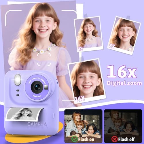 Okaloka Kids Instant Print Camera Toys,1080P HD Toddler Digital Video Camera,Christmas Birthday Gifts for Girls Boys Age 3-12 Year Old - TF Card Included (Purple) - Image 6