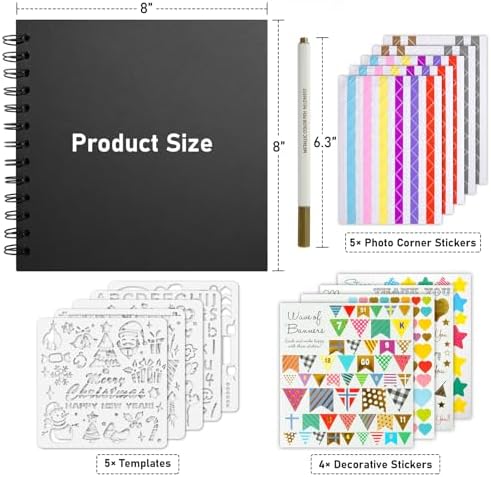GOTIDEAL 8 x 8 Inch Scrapbook Album with Metallic Markers, Black, 40 Pages - Image 2