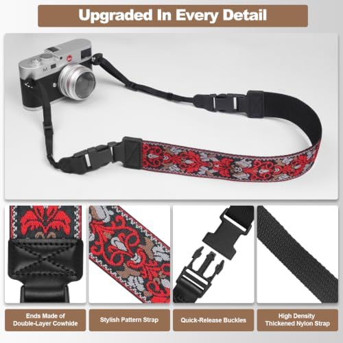 Adjustable Camera Neck Strap, Vintage Embroidered Shoulder & Crossbody Camera Strap with 4 Connection Ways, Anti-Slip Camera Strap for DSLR, Mirrorless & Camcorder, Travel & Outdoor Photography Gear - Image 5