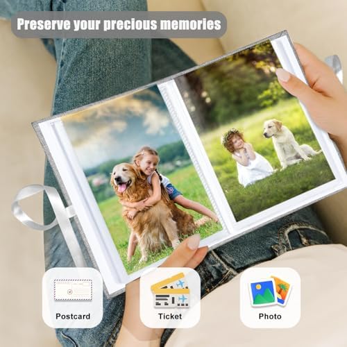 Photo Album 4x6 100 Pockets, Slip-in Picture Albums, Linen Cover Top Loader Vertical Pockets Albums for Baby, Kids Boy Girls, Wedding, Family, Anniversary, Grey - Image 6