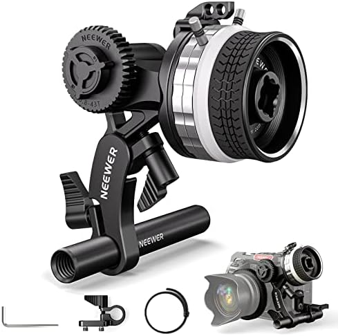 NEEWER Mini Follow Focus with A/B Stops, Lens Gear Ring, 15mm Rod & Rod Clamp for Cinema Camera, DSLR/Mirrorless Camera, Compatible with Lens Diameter Up to 114mm, PG001 (Silver) by Neewer