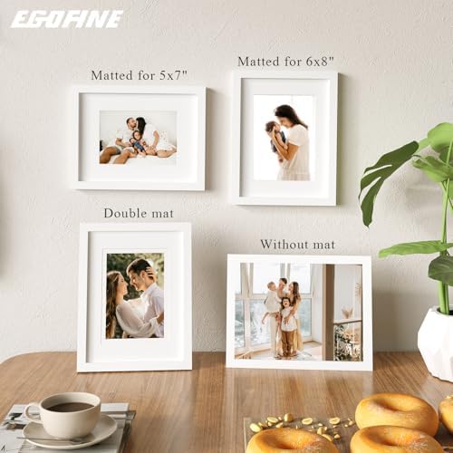 Egofine 9x12 Picture Frames Set of 4, Made of Solid Wood Covered by Plexiglass 5x7 and 6x8 with Mat or 9x12 without Mat, for Table Top Display and Wall Mounting Photo Frame White - Image 5
