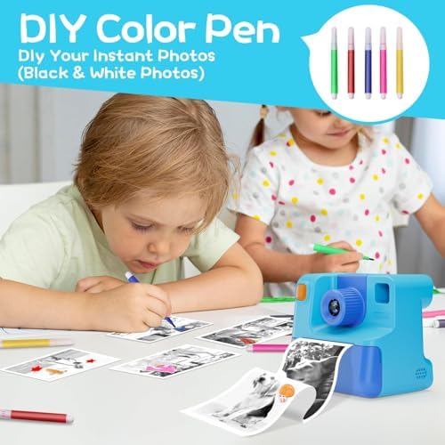 Kids Camera Instant Print, Christmas Birthday Gifts for Girl Boys 3-12 Years Old, FHD Selfie Digital Video Cameras Toddler 3 Rolls Print Paper & 32G Card (Blue) | FHD Selfie Digital Video Cameras Toddler 3 Rolls Print Paper & 32G Card (Blue) - Image 4