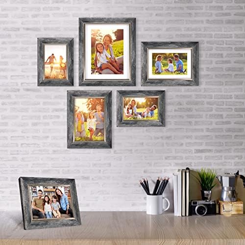 XUANLUO 5x7 Picture Frames Set of 4,Rustic Retro Photo Frame(Grey) - Image 5