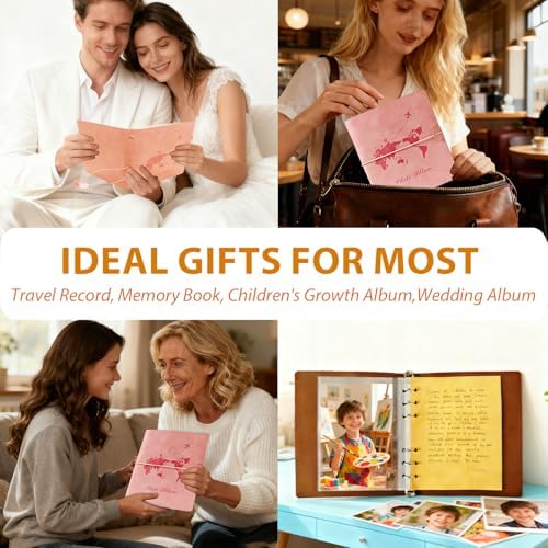 Photo Album 4x6, Leather Scrapbook Album with 50 Photos and 20 Writing Paper, DIY 6 Ring Binder Photo Album for Wedding Kids Birthday Family Travel (Pink) - Image 7