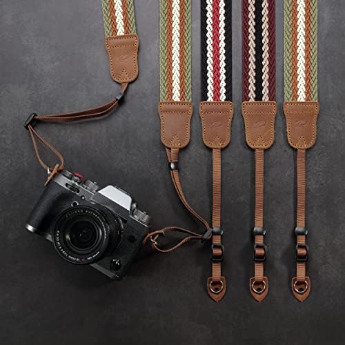 Padwa Lifestyle Stripes Camera Strap - 1.5" Crazy Horse Cowhide Head Soft Cotton Rope Weave Camera Straps for Photographers and All Cameras,Cute Adjustable Vintage Woven Strap for Adults & Kids - Image 5