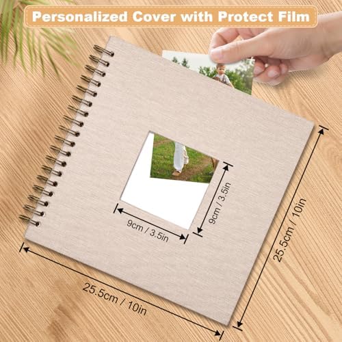 Scrapbook Photo Album with Linen Cover, 10 x 10 Inch Hardcover with Kraft White Pages Memory Book, for Travel Wedding Guest Book Christmas Baby Shower (40 Sheets/ 80 Pages, Beige) - Image 2