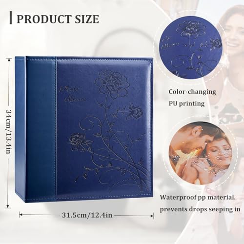 Artmag Photo Picutre Album 4x6 600 Photos, Extra Large Capacity Leather Cover Wedding Family Photo Albums Holds 600 Horizontal and Vertical 4x6 Photos with Black Pages(Blue), 600 Pockets - Image 2