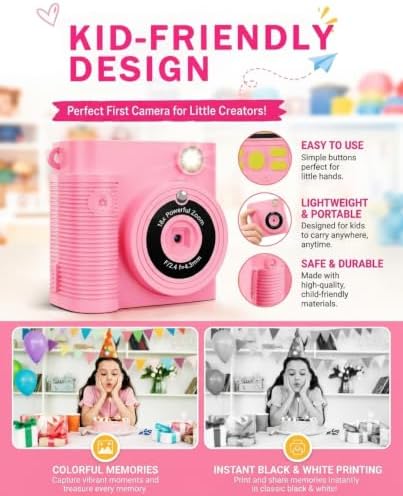 Kids Instant Print Camera Ages 3-12 1080P Selfie 2.4" Screen 32GB Gift Pink - Image 5