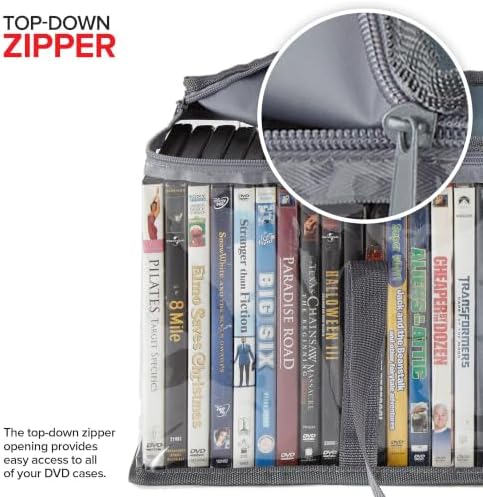 Stock Your Home DVD Storage Bags (Set of 6) Media Organizer Bag for DVDs, CDs, Blu Ray Disc, Movie Cases, VHS Box, Video Game Disks, Clear Plastic Holders with Carrying Handles and Zipper - Gray - Image 4