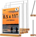 Acrylic Sign Holder with Wood Base 8.5x11 Inch Vertical and Slant Displays (5 Pack 8.5*11") by JDEA