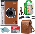 Fujifilm Instant Mini EVO Hybrid Camera Bundle with 20 Instant Film Sheets + 32GB Memory Card + Carrying Case + Flex Tripod + BluebirdSales Cleaning Cloth (Brown) by FUJIFILM