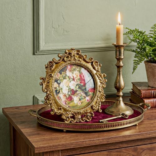 Cuspin 4x4 Picture Frame Gold Vintage Round Floral Resin Frame - Image 2