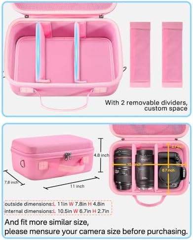 RAIACE Hard Carrying Case Compatible with Canon EOS Rebel T7/ T100/ T6/ R100/ R50/ R5/ R7/ R8, for Sony, for Nikon Camera. Large Capacity Camera Bag for Lens, Cables, Cards and Accessories. - Pink - Image 3