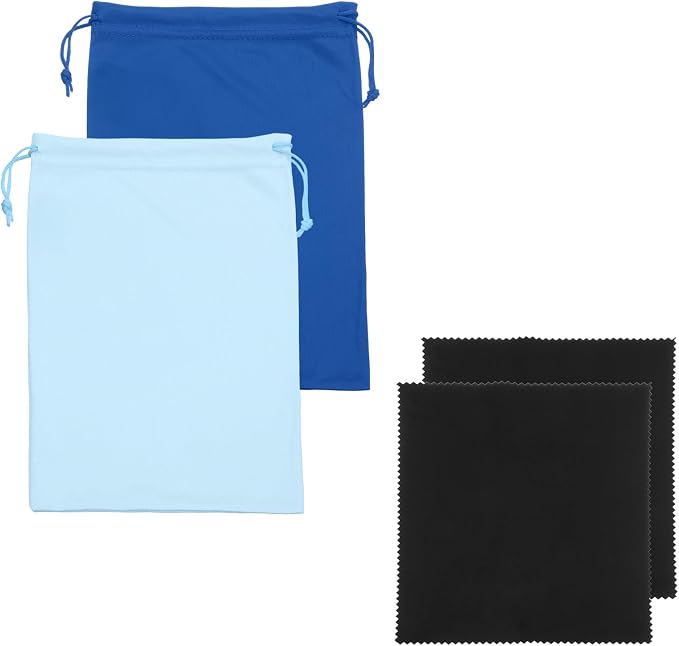 Ski Goggle Bag, Microfiber Bag with Cleaning Cloth Drawstring Pouch Soft Storage Sleeve Case Protection 2 Pcs & Blue/Light Blue-Fitting for (Snow Swimming Goggle/Sunglasses/Camera) by YELARXI