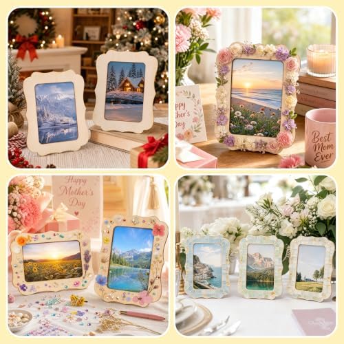 VOKOY 10 Pack Wooden Picture Frames for Crafts, 4" x 6" Photos DIY Wood Frames for Crafting,Unfinished Standing Photo Frames DIY Crafts Wood Decorate for Birthday Gifts, Vintage Shape - Image 7