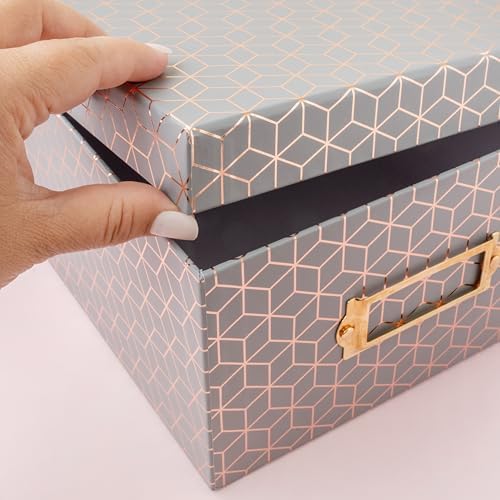 American Crafts Photo Keepsake Box with Lid, Gray Geo with Rose Gold Foil, 11x7.4x4.3, Decorative Photo Storage & Memory Box - Image 6
