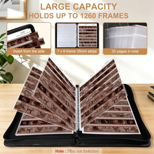 35mm Film Negative Storage Binder Album Kit - 30 Acid-Free Clear Negative Sleeves, PU Leather Storage Binder Case for Camera 135/35mm Film Negatives, Negative Page Preservers, Up to 1260 Frames, Brown - Image 4