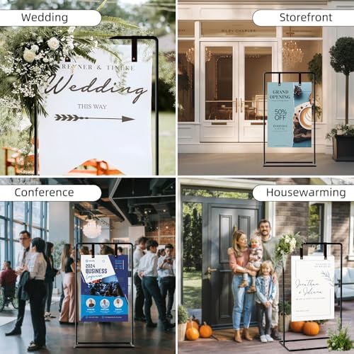 Wedding Sign Holder, Adjustable Welcome to Our Wedding Sign Stand W/Design Bundle & Leather Sign Hanging Straps, Heavy Duty Easel Stand for Sign, Wedding Seating Chart Stand, Easel for Display (Gold) - Image 6