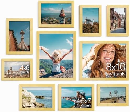 Vittanly 10 Pack Picture Frames Collage Wall Decor, Gold by Vittanly