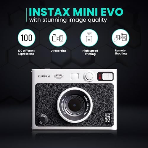 Fujifilm Instant Mini EVO Hybrid Camera Bundle with 20 Instant Film Sheets + 32GB Memory Card + Carrying Case + Flex Tripod + BluebirdSales Cleaning Cloth (Black) - Image 5