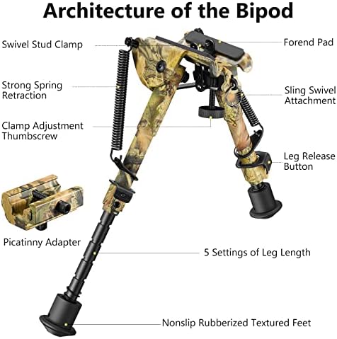 CVLIFE 6-9 Inches Bipod Adjustable Spring Return with Picatinny Adapter - Image 2