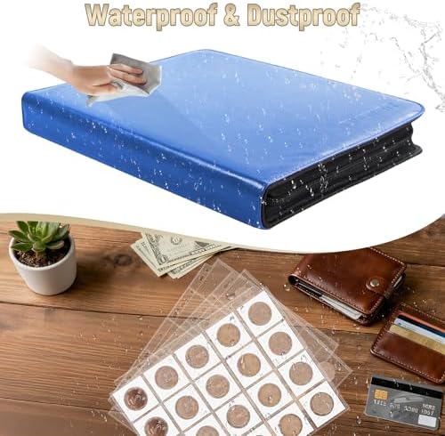 BYSTER Coin Collection Book, 30 Pack 600 Pockets Coin Sleeves, Faux Leather Coin Collection Holder Album, Coin Collection Organizer Storage Box Case (Coin Flips Not Included), Blue - Image 7