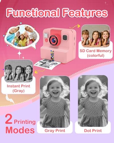 Kids Instant Print Camera, Selfie Camera Gift for Girls Boys 3-12, Pink - Image 5