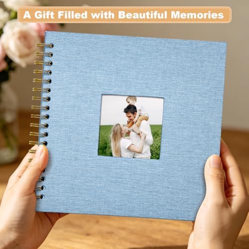 Scrapbook Photo Album Linen Cover, 8 x 8 Inch Hardcover Kraft White Pages Memory Book, for Travel Wedding Guest Book Christmas Baby Shower (20 Sheets/ 40 Pages,Light Blue) - Image 6
