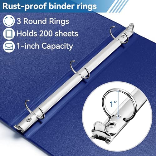 SUIN 1-inch 3 Ring Binder with 2 Interior Pockets, 1''Durable Binders Holds US Letter Size 8.5'' x 11'' Paper - Versatile Binders for Office, Home, and School Use, 6 Pack, Assorted Rainbow Colors - Image 3