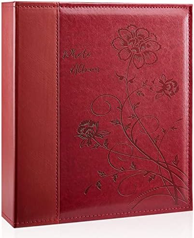 Photo Album 8x10 Clear Pages Pockets Leathe Cover Slip Slide in Photo Album Holds 50 Vertical 8x10 Photos Picture Book for Wedding Family (Red) by Miaikoe