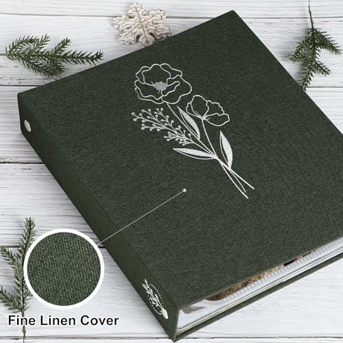 Lanpn 8.5x11 inch Scrapbook Photo Album, Linen Cover Archival Acid Free Top Load 3 Ring Binder Folder Photo Book 8.5 x 11 with 30 Plastic Sleeves 60 Pages (Green) - Image 3