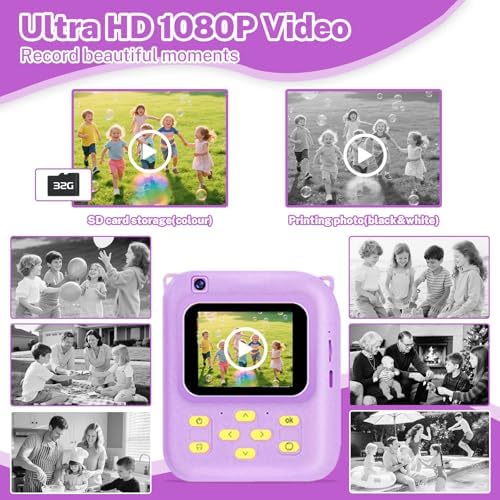 Instant Print Camera for Kids, 1080P Video Camera with 3 Print Rolls - Image 4