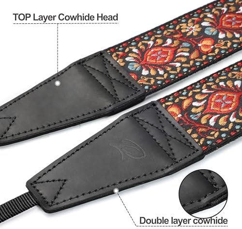 Padwa Lifestyle Red Flower Camera Strap - 2" Full Grain Leather Ends Camera Straps for Photographers, Vintage Embroidered Cotton Weave Soft Suede Fabric Padded Strap Quick Release fits All Cameras - Image 2