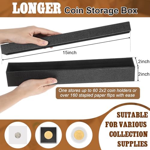 Teling 8 Pcs 2x2 Coin Storage Collectors Box, 15 x 2 x 2 Inches, Black - Image 2