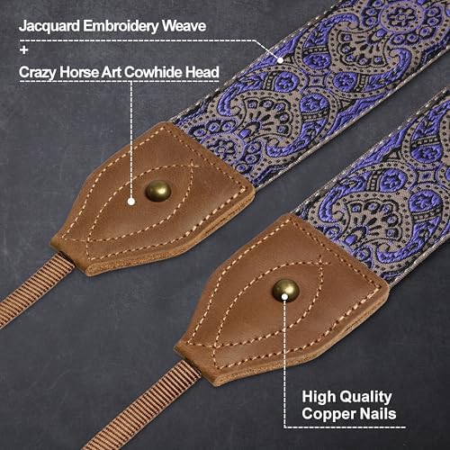Padwa Lifestyle 2" Wide Classic Crazy Horse Art Cowhide Head Cotton Camera Straps for Photographers - Image 2