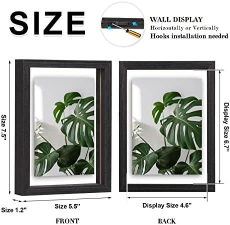 Egofine 5x7 Floating Frames Set of 2, Double Plexiglass Picture Frame, Made of Solid Wood Display Any Size Photo up to 5x7, Wall Mount or Tabletop Standing, Faded Black - Image 2