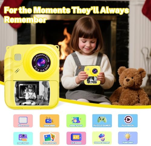 Instant Print Camera for Kids, 1080P Video Camera with 3 Print Rolls - Image 2