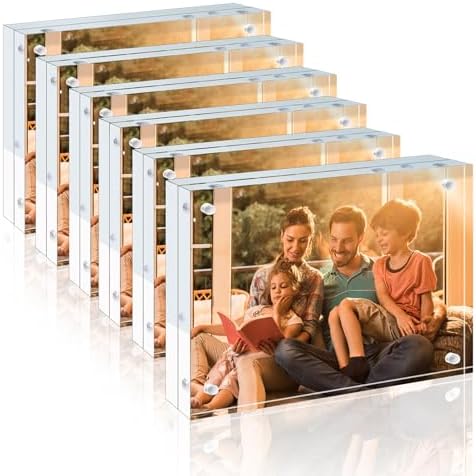 Egofine 6x8 Acrylic Frame 6 Pack, 20mm Thicker Frameless Clear Picture Frame, Double Sided Magnetic Picture Frame, Free Standing Desktop Display by Egofine