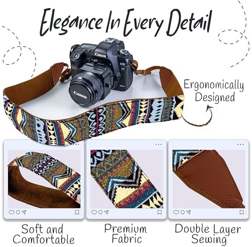 Art Tribute Camera Strap - Shoulder, Crossbody & Neck Camera Strap for Photographers, Fits All Cameras, Canon Nikon Sony Fujifilm, Padded Strap W/Quick Release, Embroidered Cotton & Leather Ends - Image 3