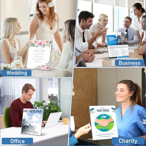 Acrylic Sign Holder 8.5x11 Inches, 10 Pack Clear Plastic Table Flyer Display Stand, L-Shape Vertical Menu Paper Holder Stand, Clear Picture Photo Flyer Display Stand for Restaurants, Store Fair,Office - Image 6