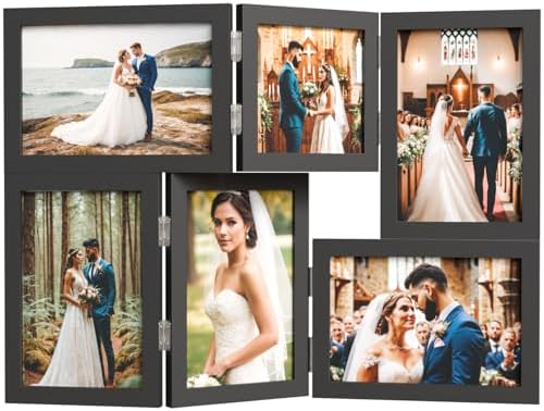 WARM&LOVE 6 Picture Frame, 4x6 & 4x4 Six Folding Hinged Photo Frames, Rustic Wood Desk Family Photo Collage Stand Vertical on Tabletop for Birthday Family Lover Gift (Black) by WarmLove