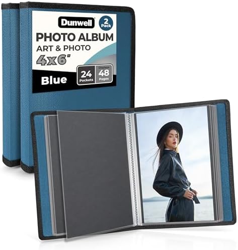Dunwell 4x6 Photo Album & Art Portfolio Book, 48 Pages, Blue 2-Pack by Dunwell