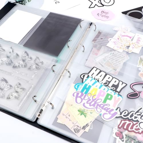 A4 Dies and Stamps Storage Book Binder Folder, Page Protectors Pockets Inserts Organizer for Cutting Dies Stencil Album Stamp Crafts, 1Pcs Black Storage Book Cover & 20 Inserts with 1/2/3/4 Pockets - Image 5