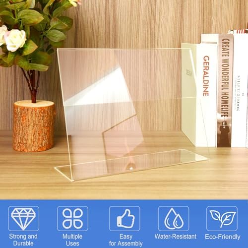 12 Pack Acrylic Sign Holder 8.5 x 11 Horizontal Slant Back Acrylic Stands for Display Plexiglass Clear Acrylic Display Stands for Ad Frame, Picture Photo Frames, Promotions, Restaurants, Office - Image 4