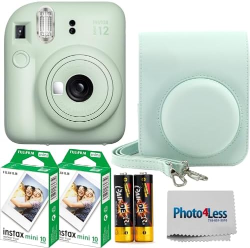 Fujifilm Instax MiniI 12 Instant Film Camera Mint Green, Fujifilm Instax Mini Twin Pack Instant Film 20 Prints, Prtotective Case, Gift Bundle by FUJIFILM